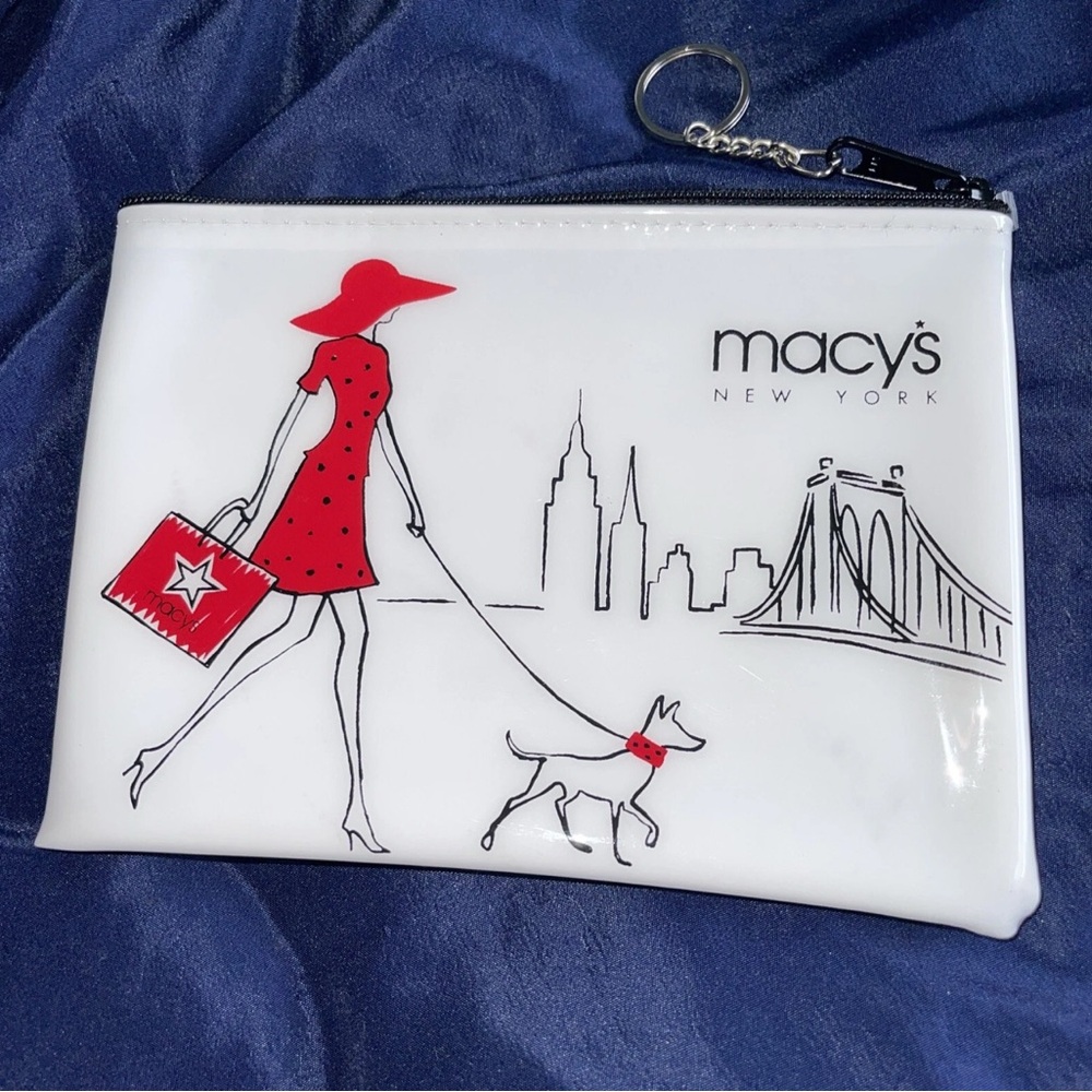 Macy’s NEW YORK Travel Makeup Bag Glossy Shopper & Dog Vinyl  8x 5.5”